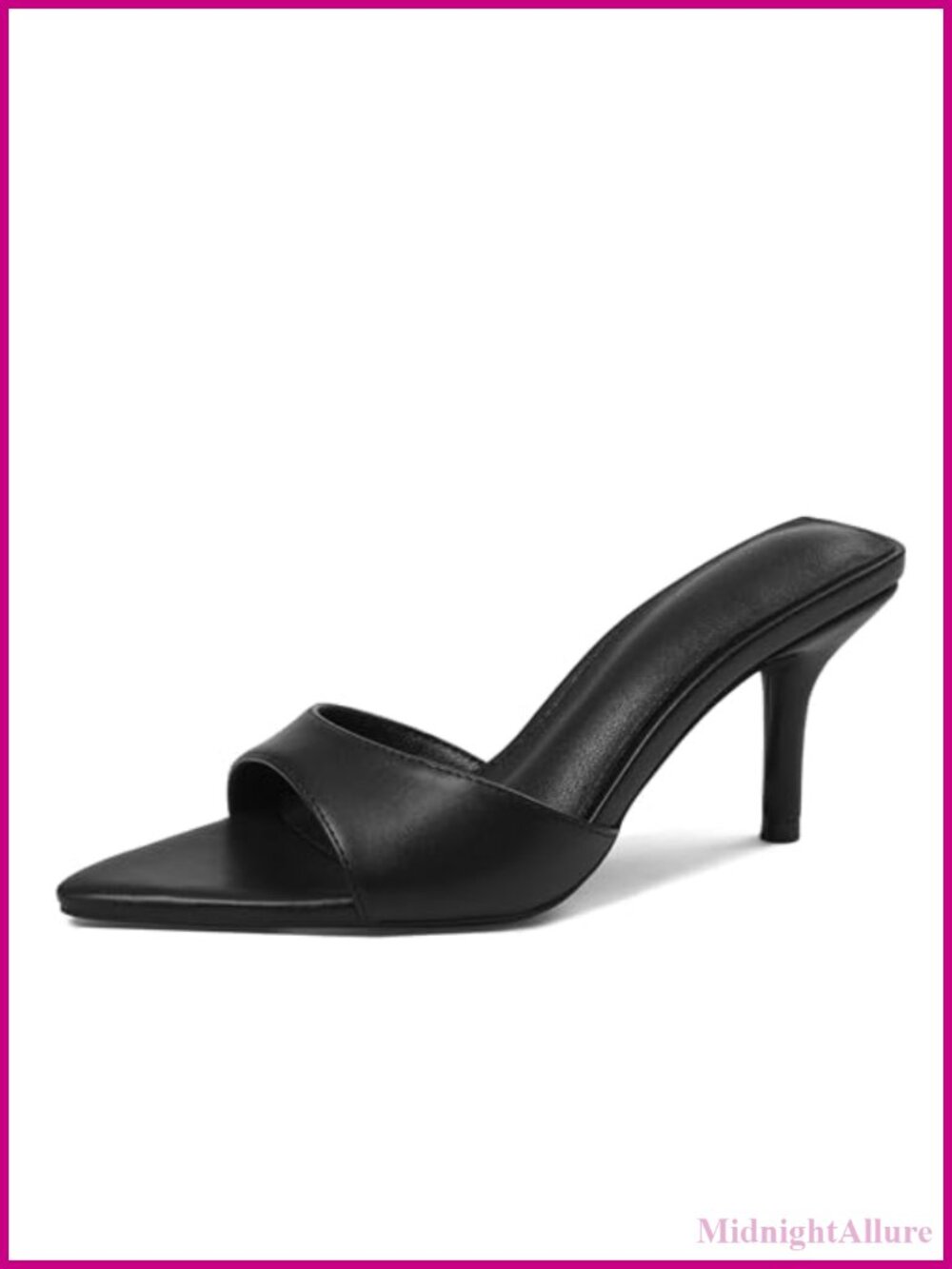 Kitten Heels Pointed Toe Peep Toe Mules Slip On Sandals PU Leather